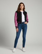 Women’s Black & Pink Varsity Jacket – Snap Button Bomber