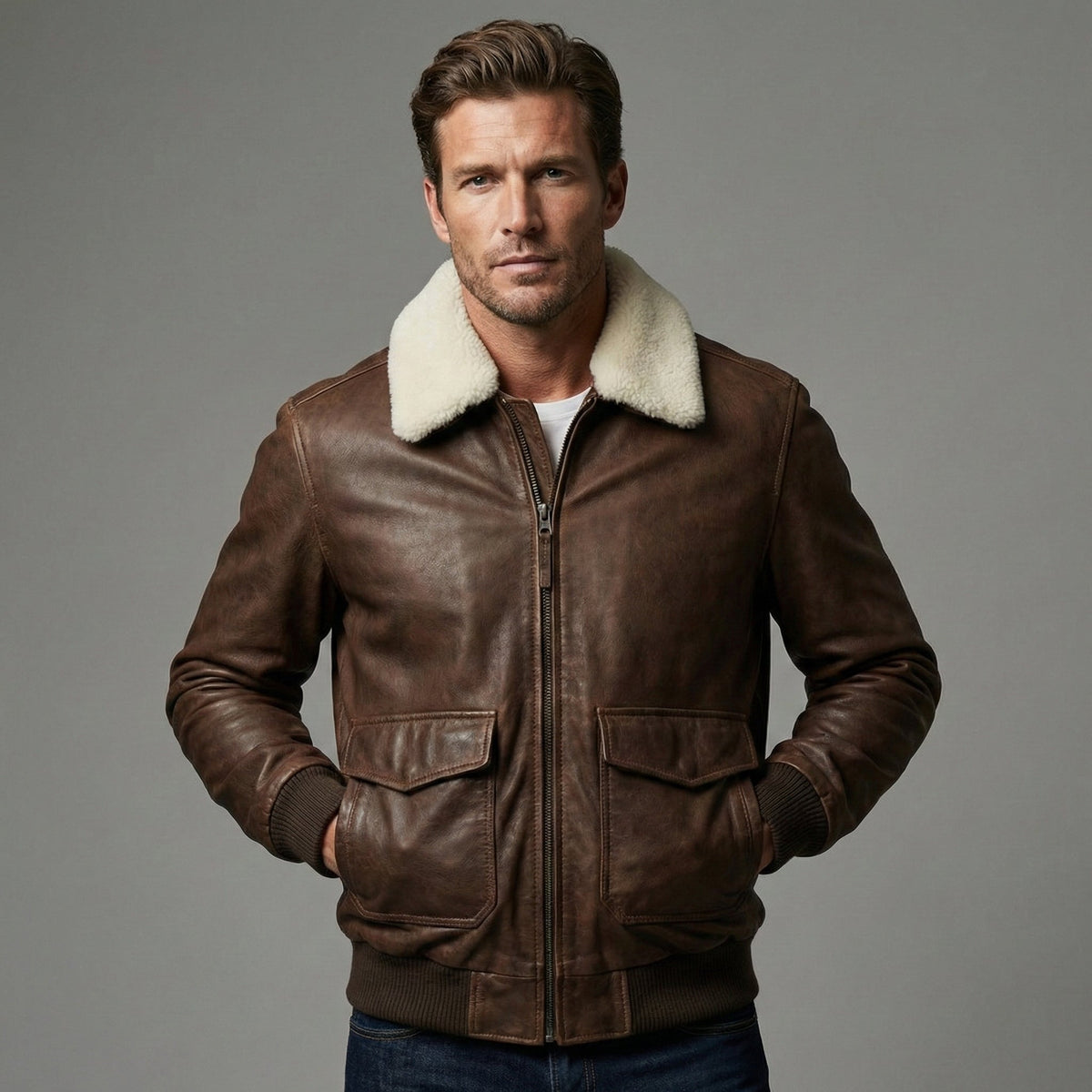 Men's Brown Sheepskin Flight Jacket
