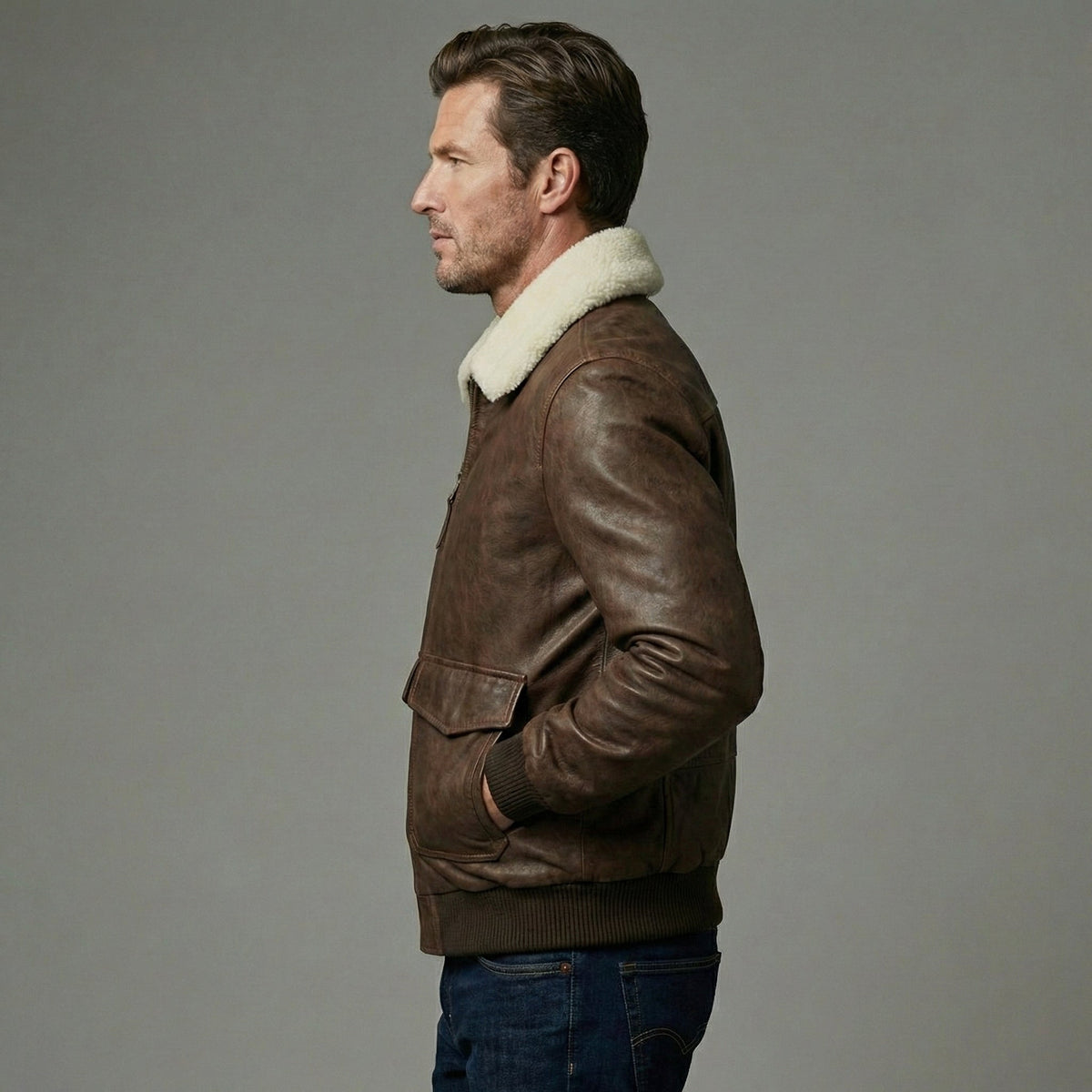Men's Brown Sheepskin Flight Jacket