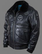 Stealth Squadron Black Leather Bomber Jacket – Aviator Fur Collar