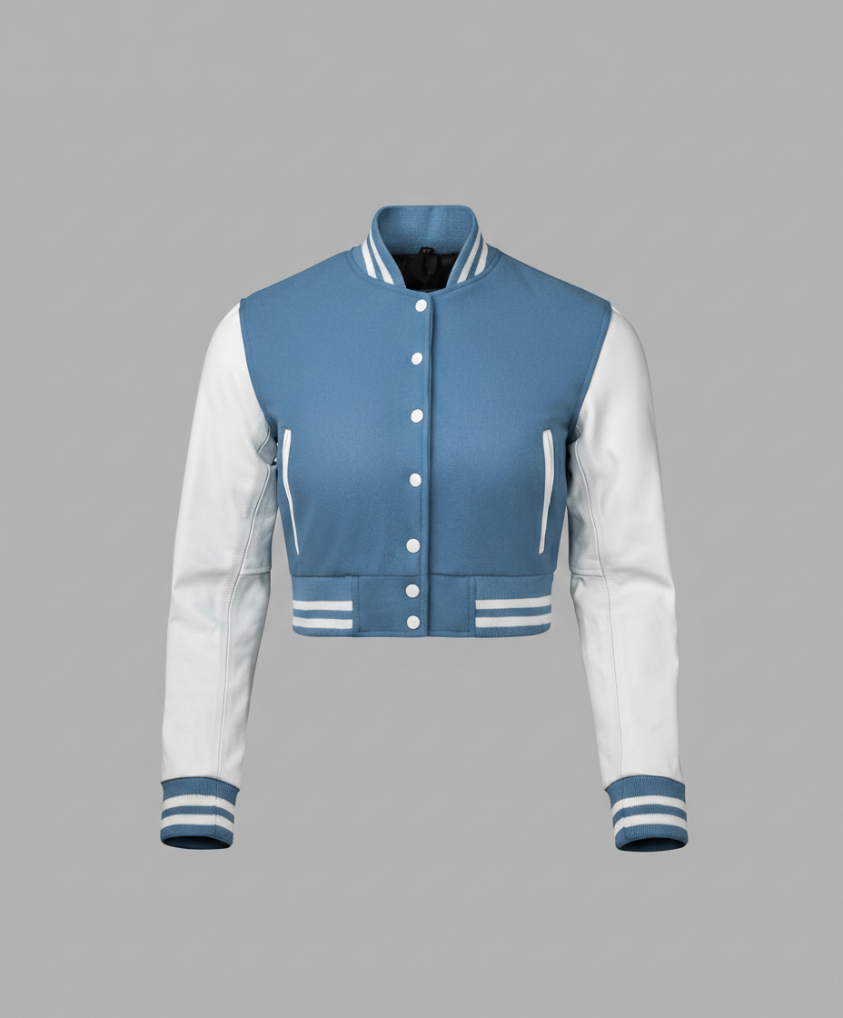 Women’s Baby Blue Cropped Varsity Jacket