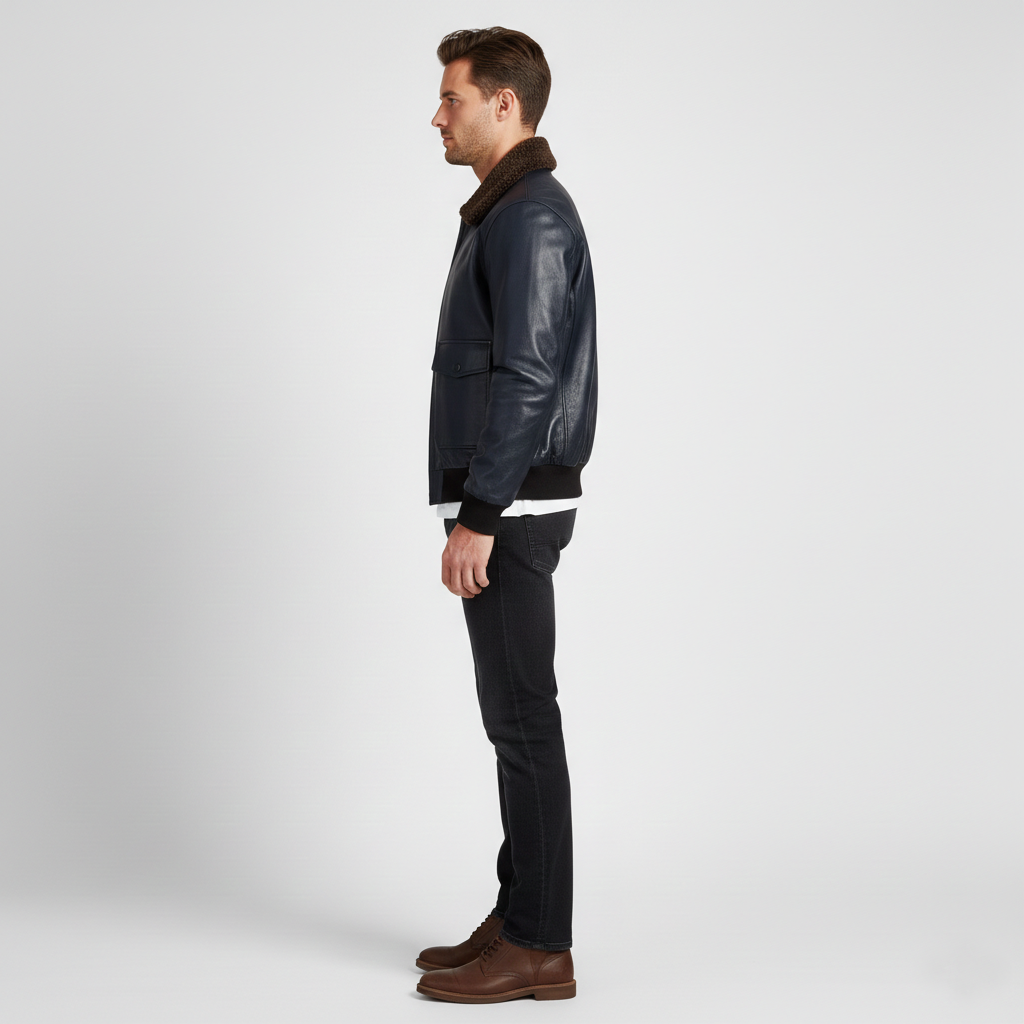 Men's Navy Flight Bomber Leather Jacket