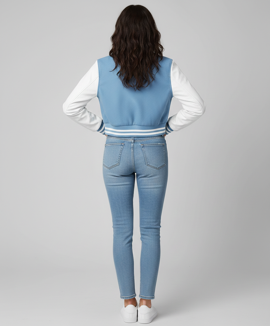 Women’s Baby Blue Cropped Varsity Jacket