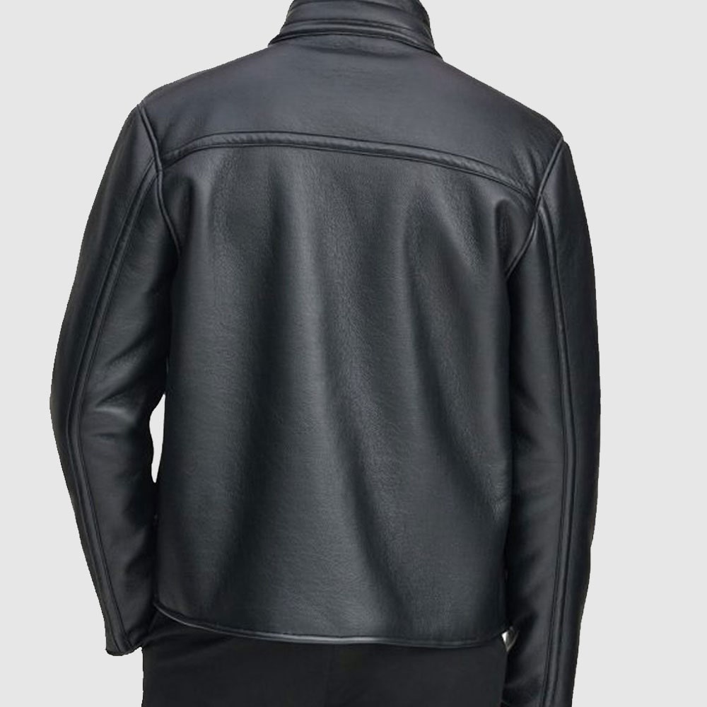 Genuine Black Leather Jacket With Faux Shearling