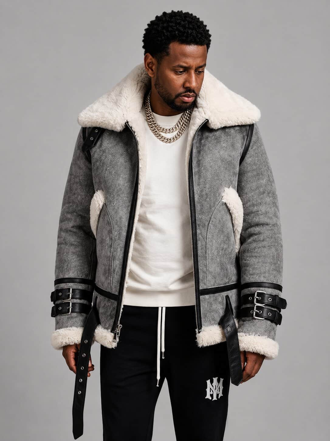 Genuine Shearling Aviator B3 Sheepskin Leather Bomber Jacket for Men