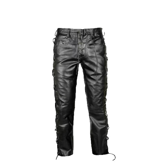 Men's Black Sheepskin Leather Biker Pants | Genuine Motorcycle Trousers