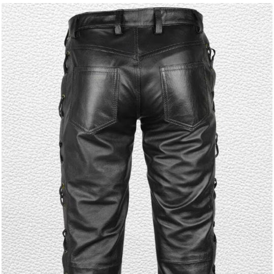 Men's Black Sheepskin Leather Biker Pants | Genuine Motorcycle Trousers