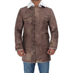 Mens Sherpa Brown Swedish Bomber Distressed Leather Coat
