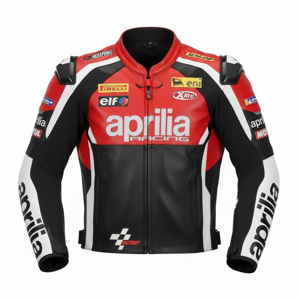 Aprilia Racing Motorcycle Leather Jacket | Red Black White MotoGP