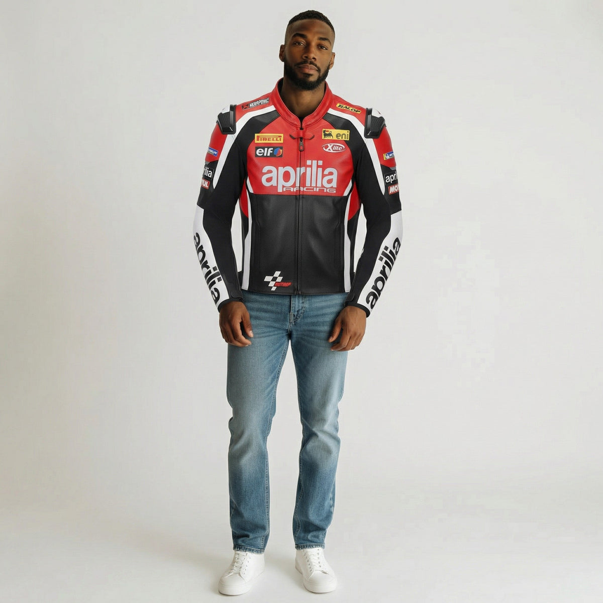 Aprilia Racing Motorcycle Leather Jacket | Red Black White MotoGP
