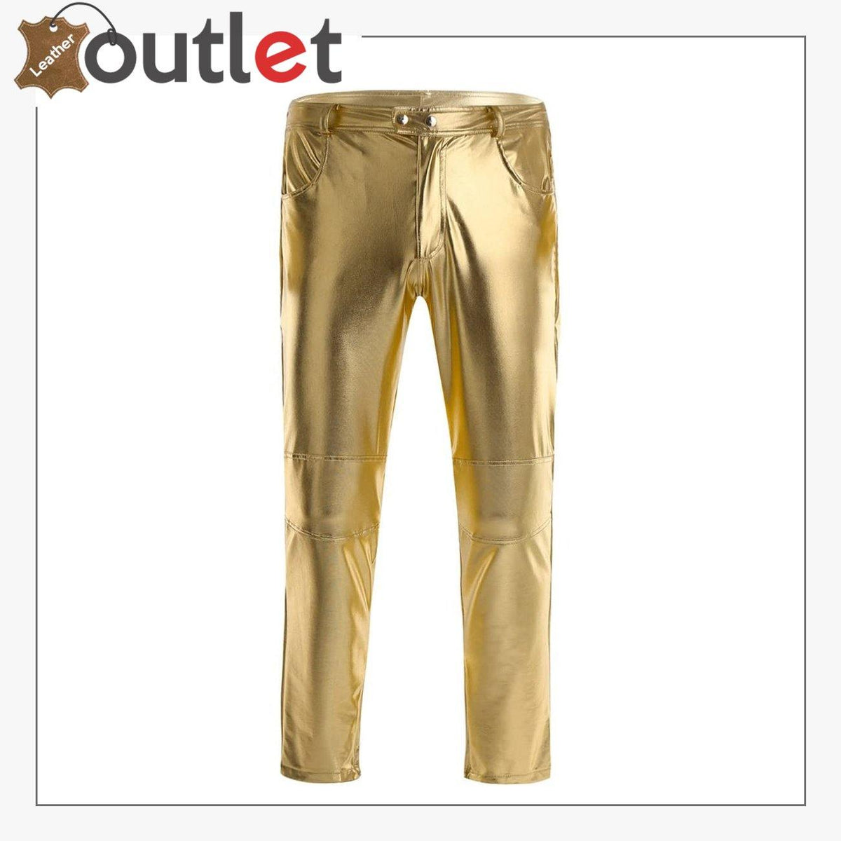 Golden Color Disco Night Club Leather Metallic Straight Pant Trouser