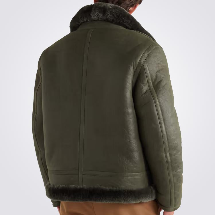 Green Flight Jacket With Faux Shearling