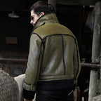 Green Men's Shearling Jacket Genuine Sheepskin Jacket Coat