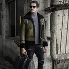 Green Men's Shearling Jacket Genuine Sheepskin Jacket Coat