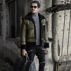 Green Men's Shearling Jacket Genuine Sheepskin Jacket Coat