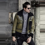 Green Men's Shearling Jacket Genuine Sheepskin Jacket Coat