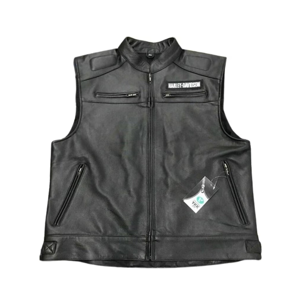 H-Davidson Men's Black Biker Real Leather Vest