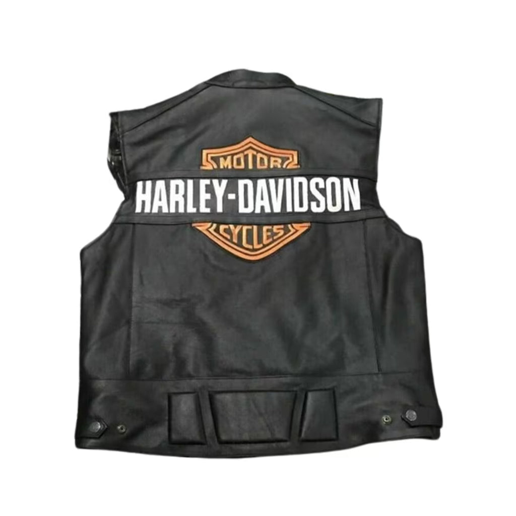 H-Davidson Men's Black Biker Real Leather Vest