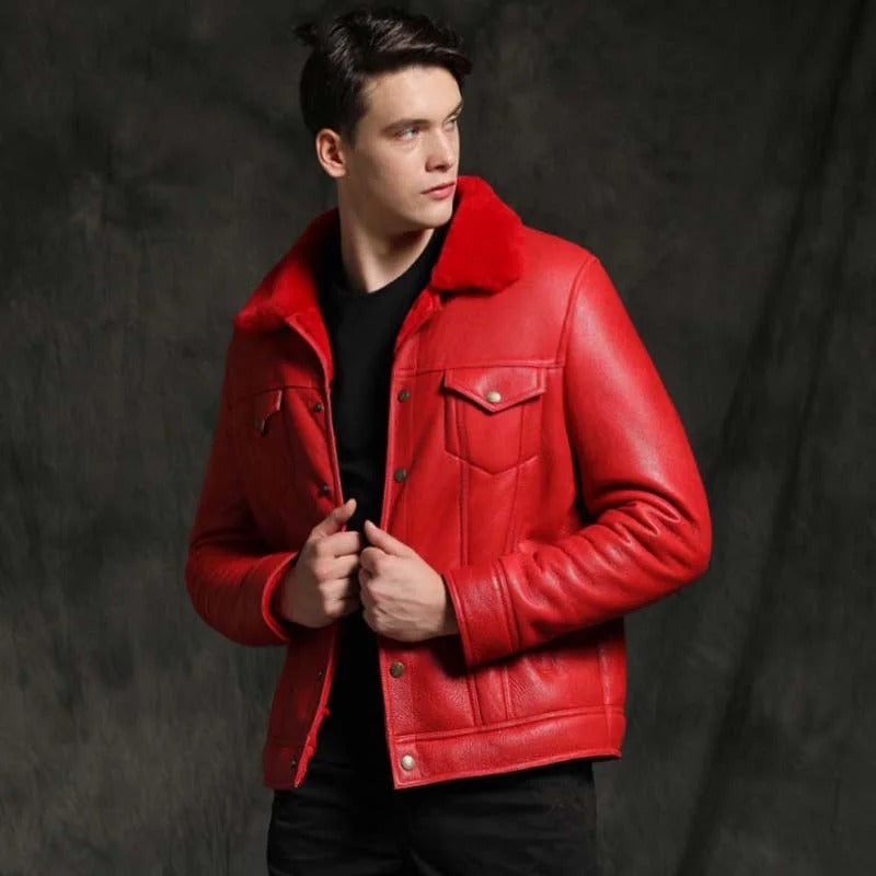 Men’s Red Leather Jacket for Christmas