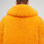 Womens Orange Winter fox Fur Shearling Leather Jacket