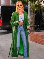 Hailey Bieber LA Green Faux Leather Street Style Coat