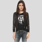 Halle Black Bomber Leather Jacket