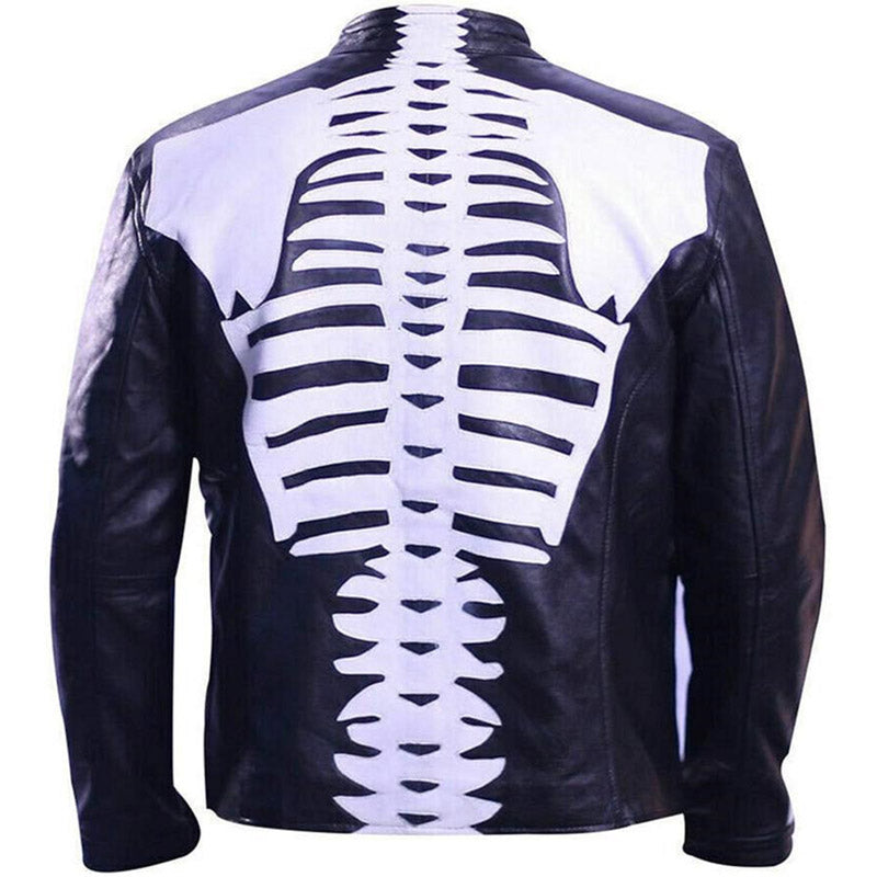 Handmade Men's Halloween Cosplay Skeleton Bones Real Leather Jacket