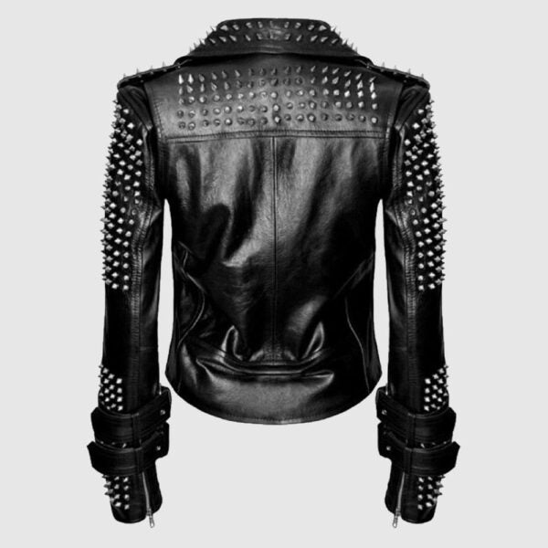 Women Black Punk Silver Spiked Studded Leather Jacket