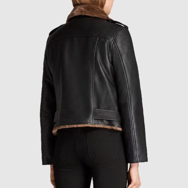 Women Shearling Fur Aviator Jacket Slim Fit Genuine Leather