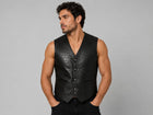 Handmade Black Crocodile Embossed Leather Vest for Men