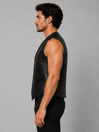 Handmade Black Crocodile Embossed Leather Vest for Men