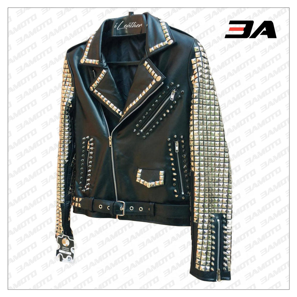 Handmade Black Leather Studded Punk Style Jacket For Women