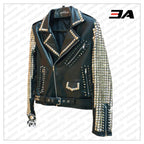 Handmade Black Leather Studded Punk Style Jacket For Women