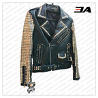 Handmade Black Leather Studded Punk Style Jacket For Women