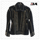 Handmade Black Punk Style Studded Jackets, Suede Studded Jackets For Men