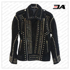 Handmade Black Punk Style Studded Jackets, Suede Studded Jackets For Men