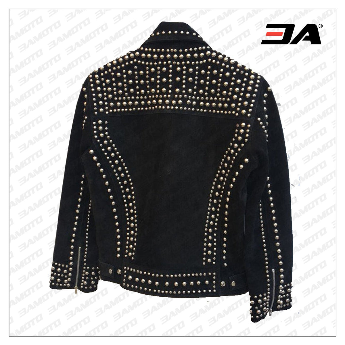 Handmade Black Punk Style Studded Jackets, Suede Studded Jackets For Men