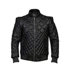 Handmade Men Black Studded Quilted Leather Jacket