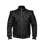 Handmade Men Black Studded Quilted Leather Jacket