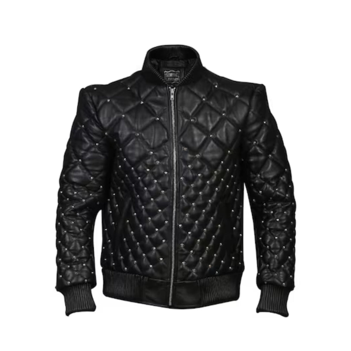 Handmade Men Black Studded Quilted Leather Jacket