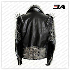 Handmade Mens Black Fashion Long Studded Punk Style Leather Jacket