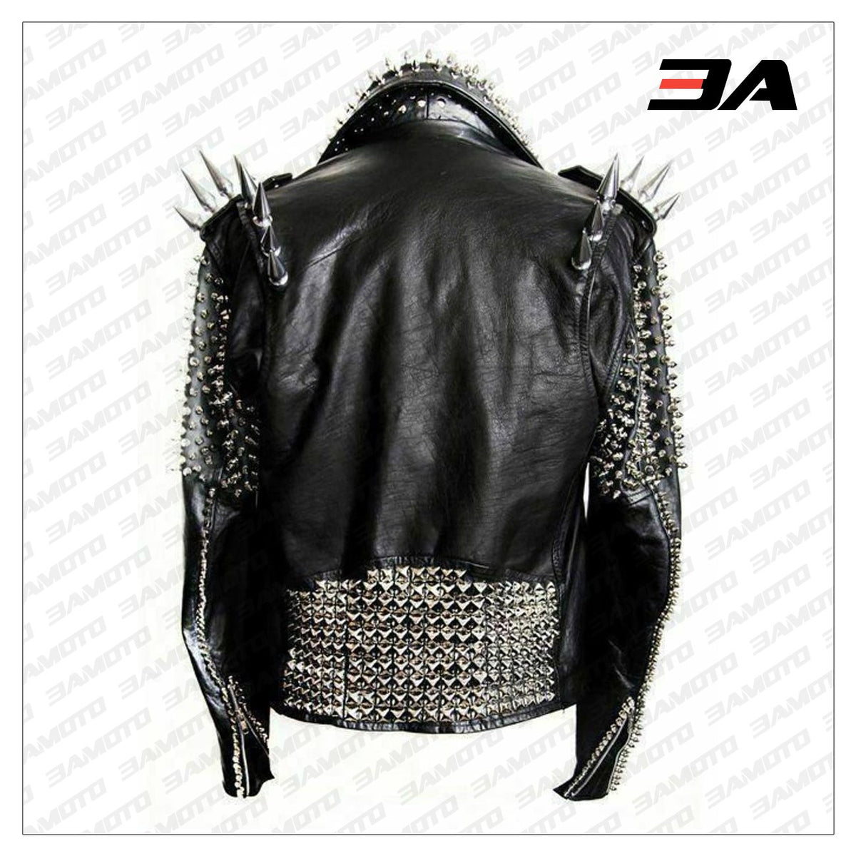 Handmade Mens Black Fashion Long Studded Punk Style Leather Jacket