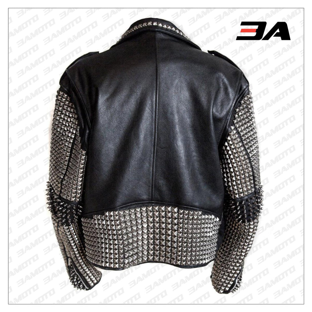 Handmade Mens Black Fashion Punk Style Studded Leather Jacket Biker Jacket