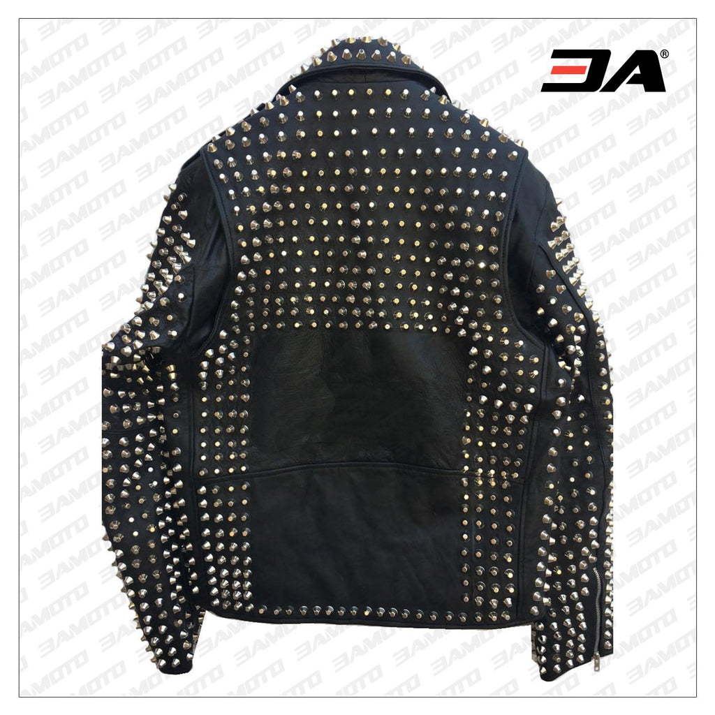 Handmade Mens Black Fashion Studded Punk Style Leather Jacket