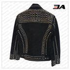 Handmade Mens Black Fashion Studded Punk Style Suede Jacket