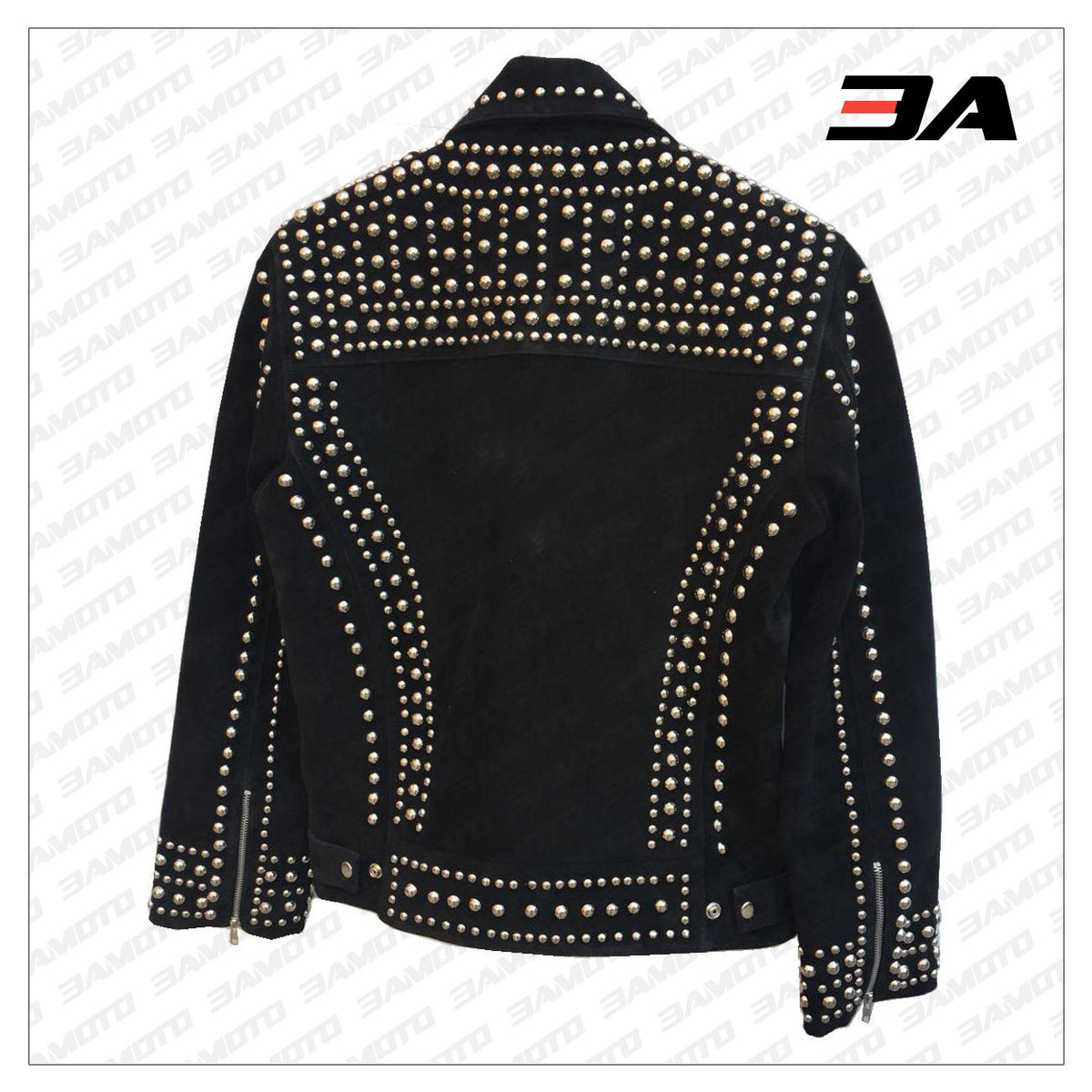 Handmade Mens Black Fashion Studded Punk Style Suede Jacket
