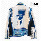 Handmade Mens Fashion Studded Punk Style blue and white Leather Jacket