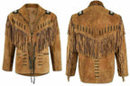 Handmade Men’s Western Suede Leather Jacket - Cowboy Fringe Style