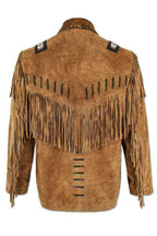 Handmade Men’s Western Suede Leather Jacket - Cowboy Fringe Style