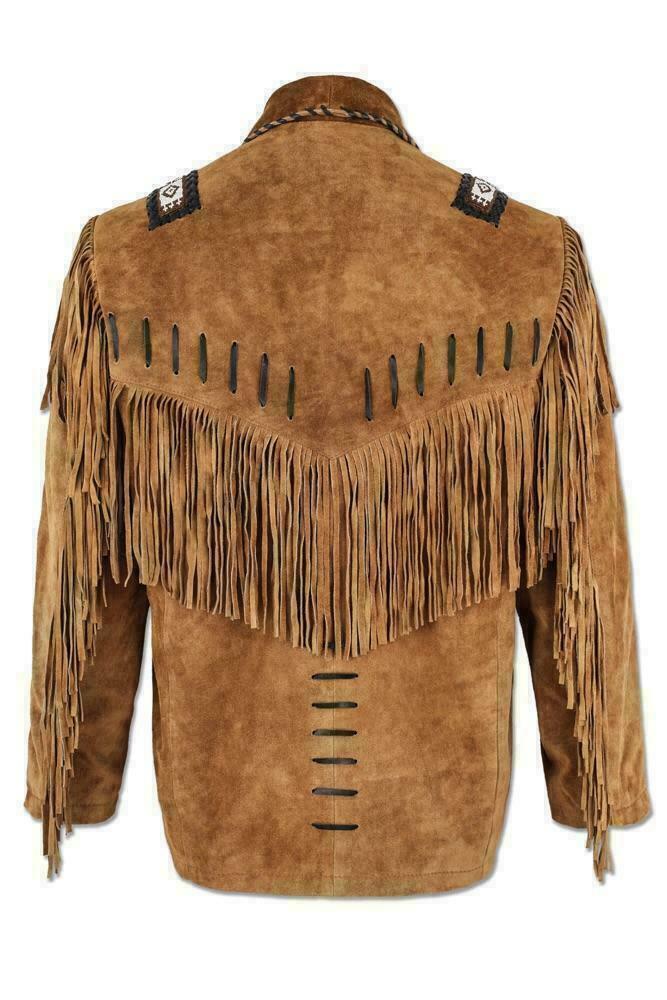 Handmade Men’s Western Suede Leather Jacket - Cowboy Fringe Style